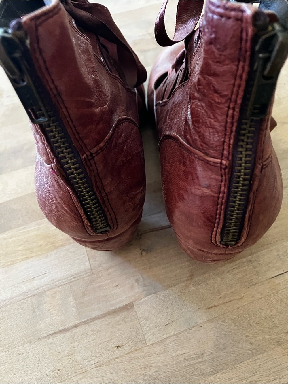 Anthropologie Burgundy Lace-Up Cutout Ankle Booties - Picture 2 of 6
